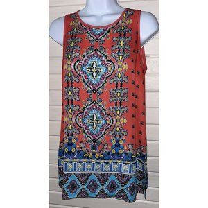 Saint Tropez West Sz XS Coral Blue Medallion Tank Tunic Top Boho Beach Wear VGUC